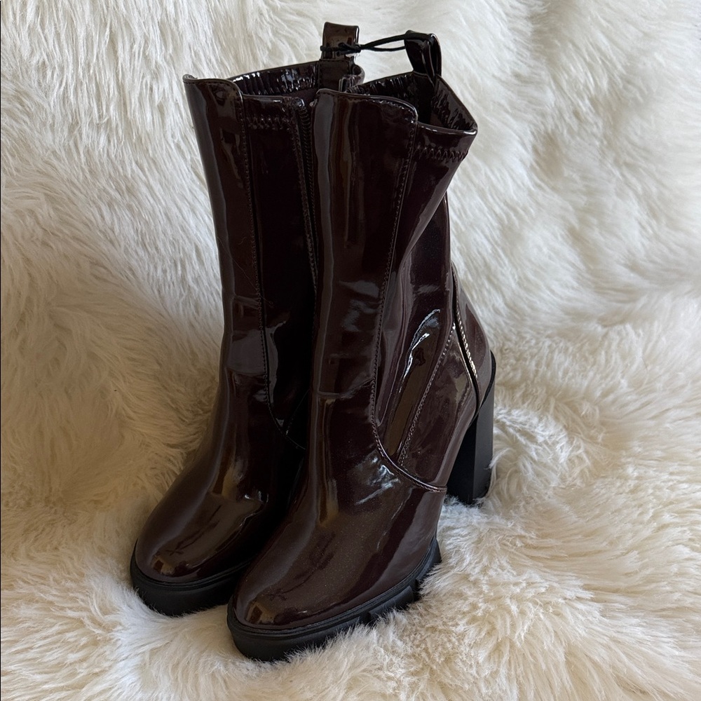 Aldo Glossy Dark Brown Heeled Boots